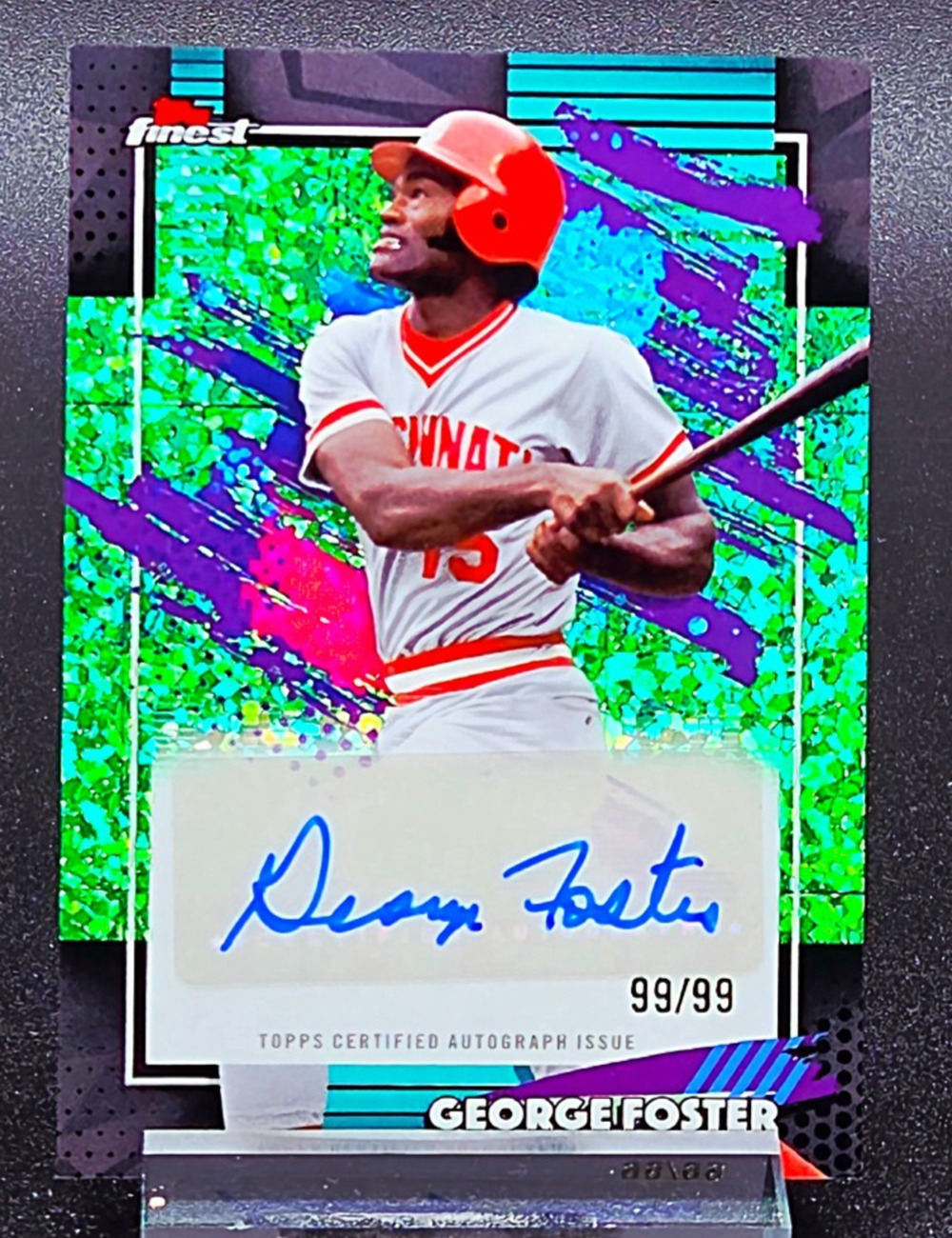 George Foster 99/99 Topps Finest Auto Green Mini Diamond Cincinnati Reds